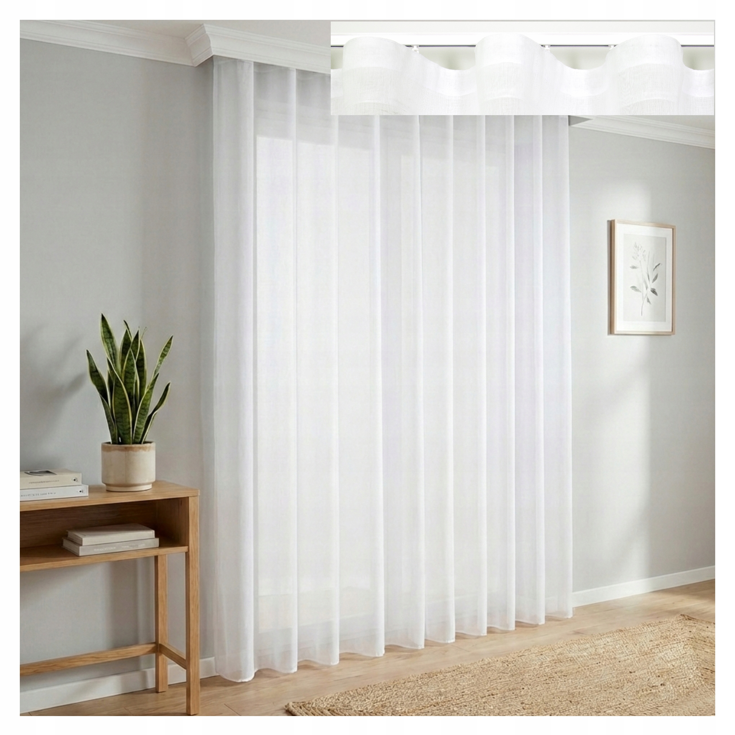 Záclona Etamin Wave Greta 450 x 245 cm Hotová skandinávská Premium Olověná