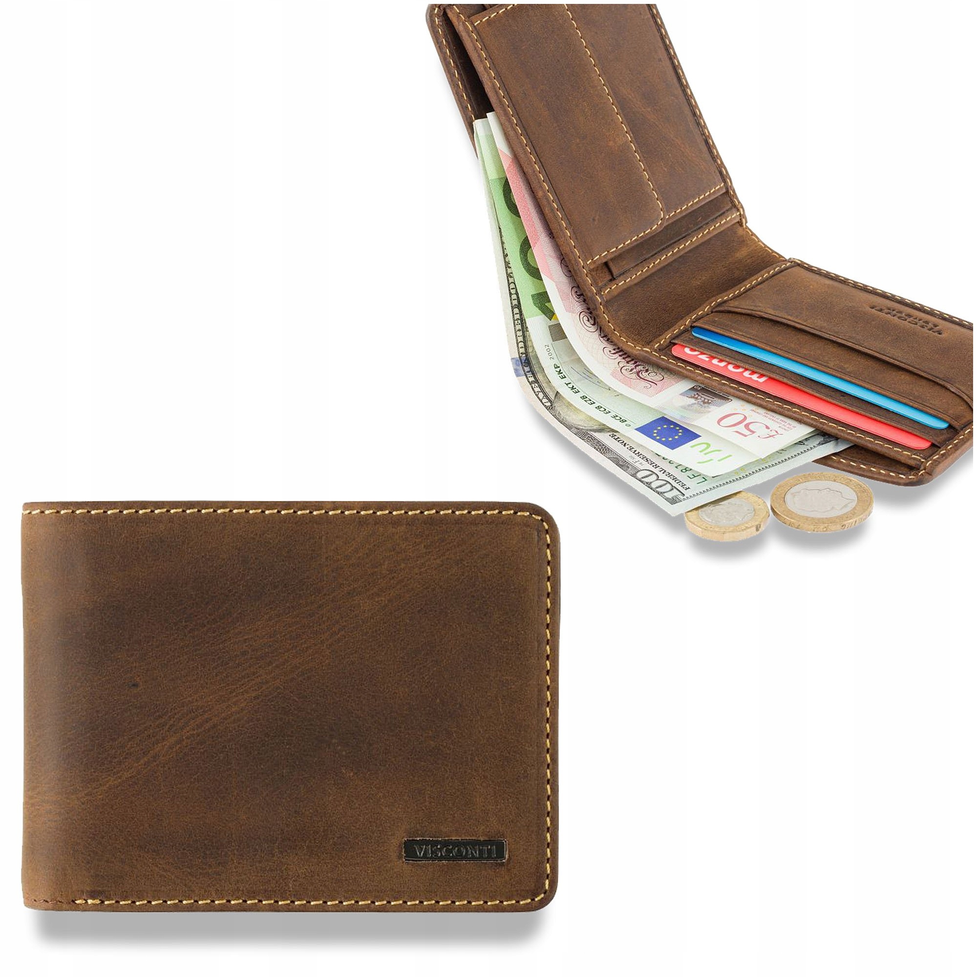Pánská kožená peněženka Visconti Slim Rfid ART-52 Přírodní kůže Hnědá
