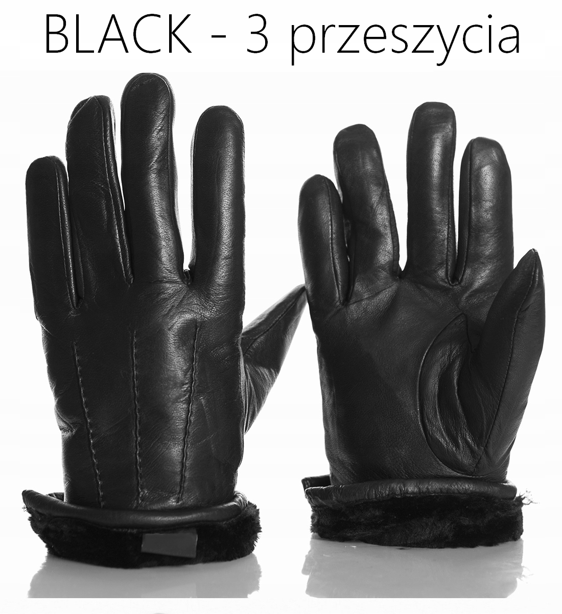 GRUBE RĘKAWICZKI SKÓRZANE męskie ZIMOWE CZARNE FUTRO + NATURALNA SKÓRA XXL Marka Distribution4you