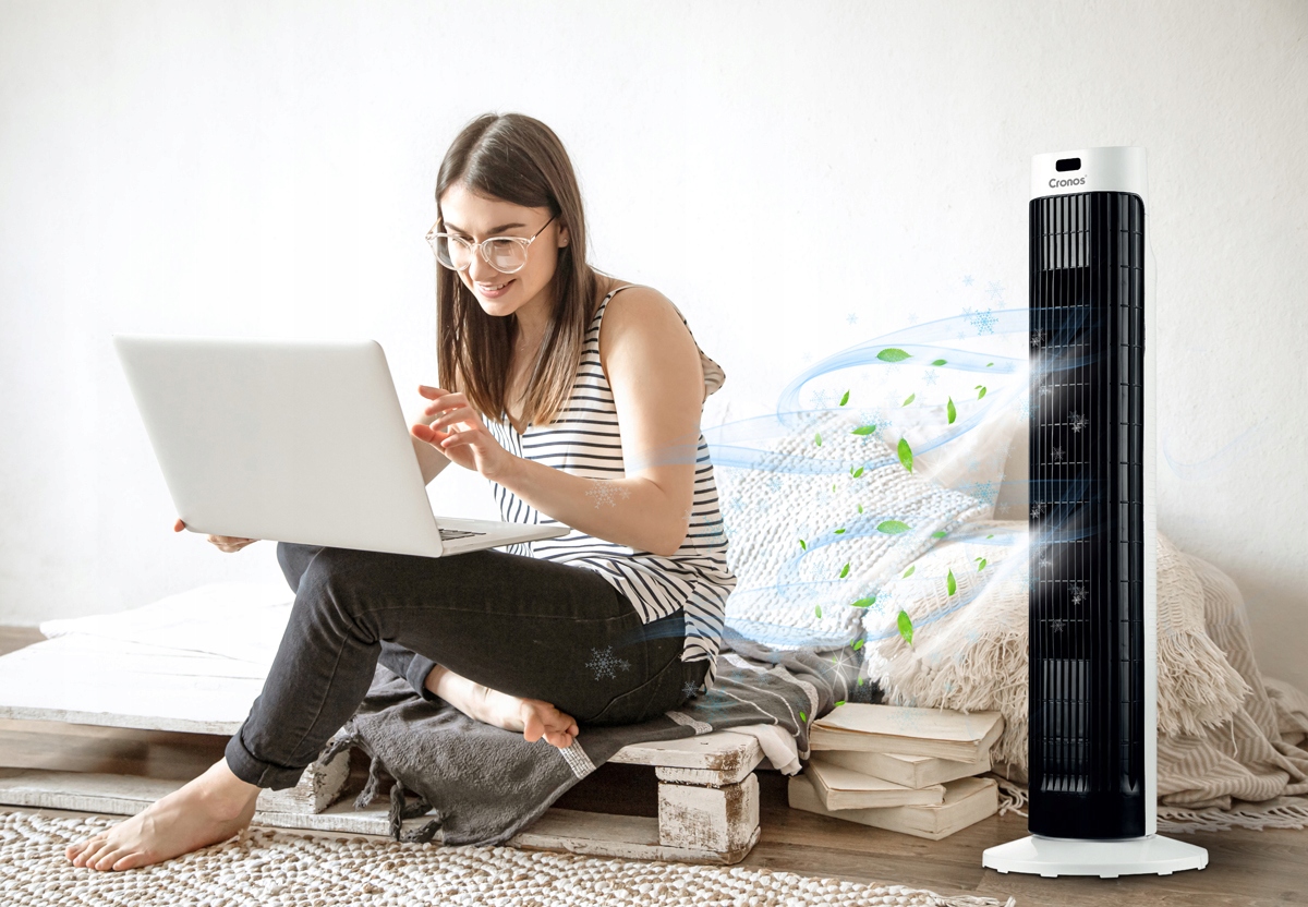 WENTYLATOR KOLUMNOWY WIATRAK STOJĄCY PODŁOGOWY WIEŻOWY DUŻY CICHY SWING 45W Funkcje oscylacja oscylacja automatyczna timer