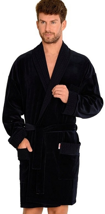 De Lafense 711 Pánský Krátký Bavlněný Župan, Tmavě Modrý, Velikost 40