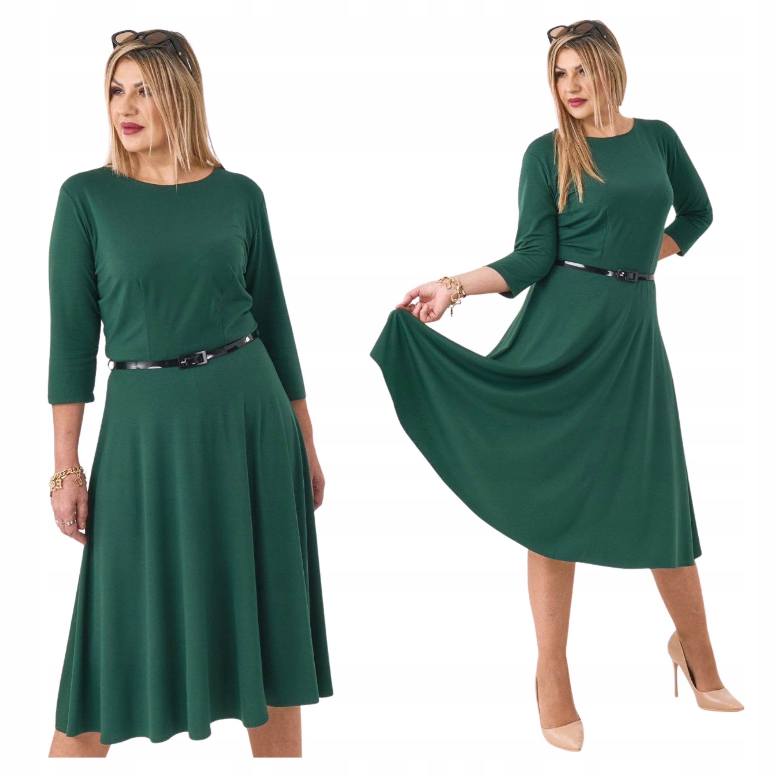 Sukienka rozkloszowana dzianinowa z paskiem Polski Producent duże rozmiary