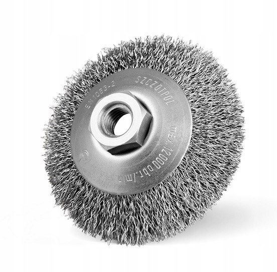 SZCZOTKA STOŻKOWA DRUCIANA DO SZLIFIERKI M14 100 mm SZCZOTPOL