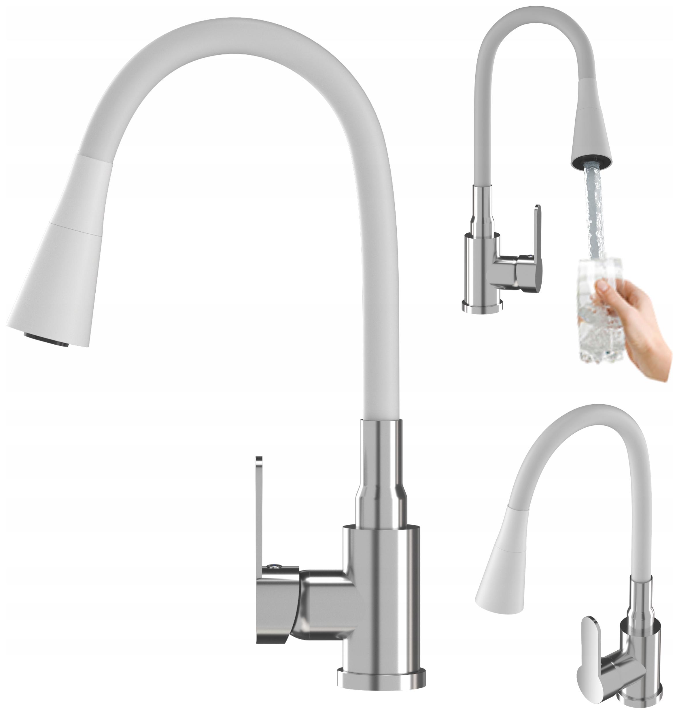 Kuchyňská Baterie Bílá Flexibilní Ramínko Chromová Ohybná