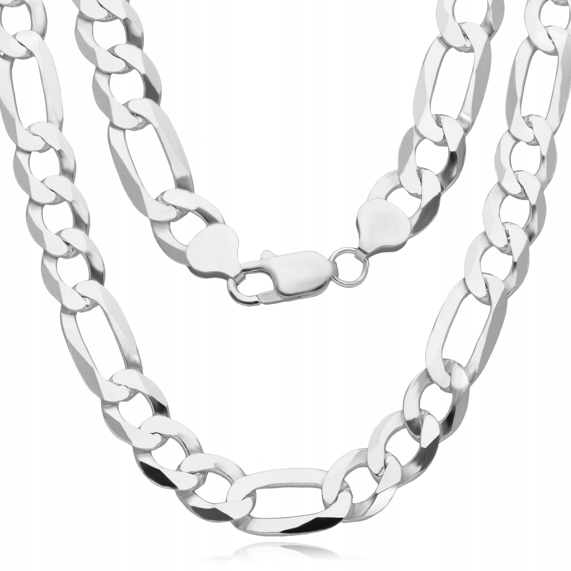 Figaro Srebrny Łańcuch Męski Pełny Diamentowany Szeroki 10mm Au 925 55cm