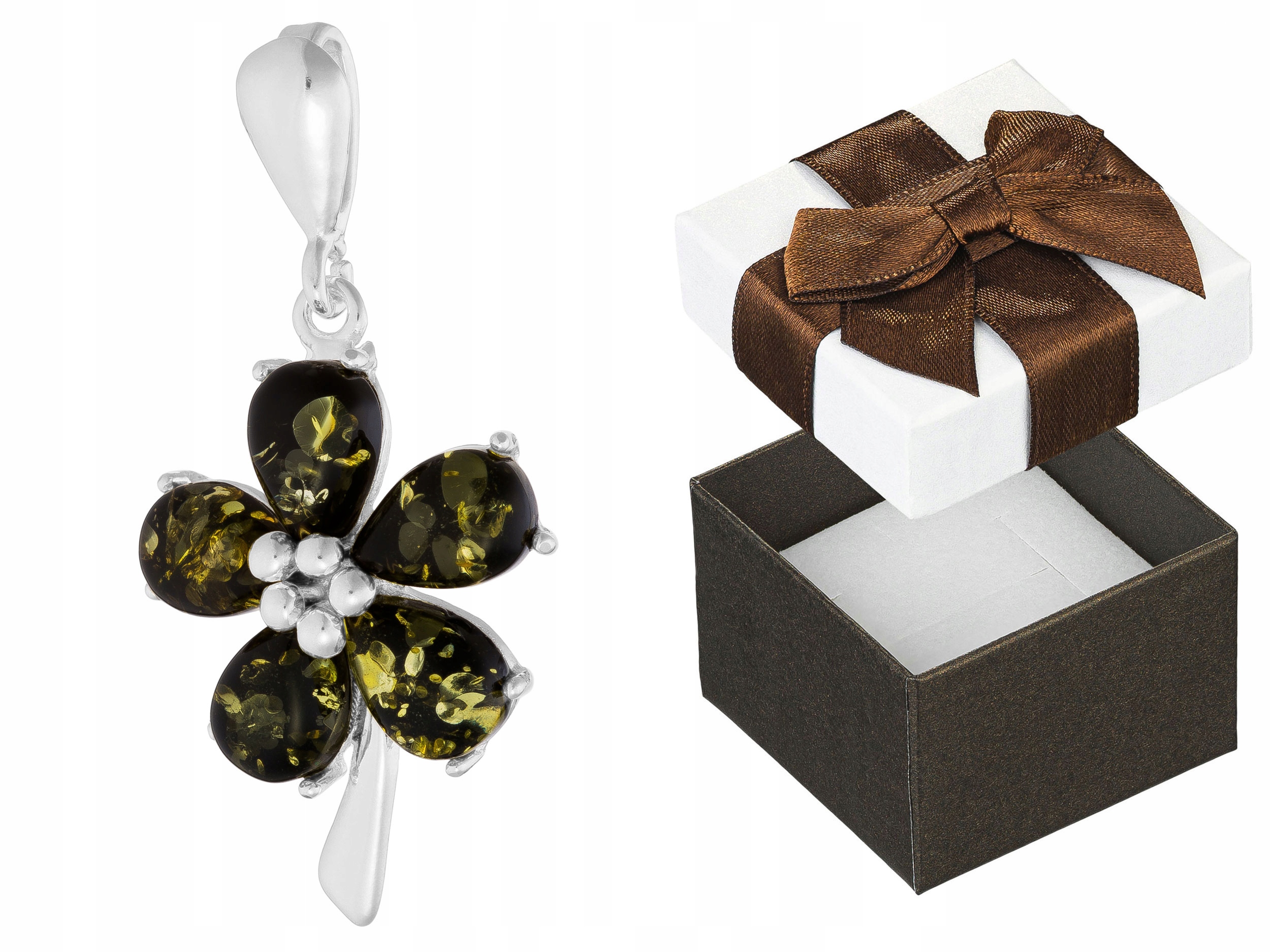 Stříbrný přívěsek Květina se zeleným jantarem Dámský přívěsek Květinka