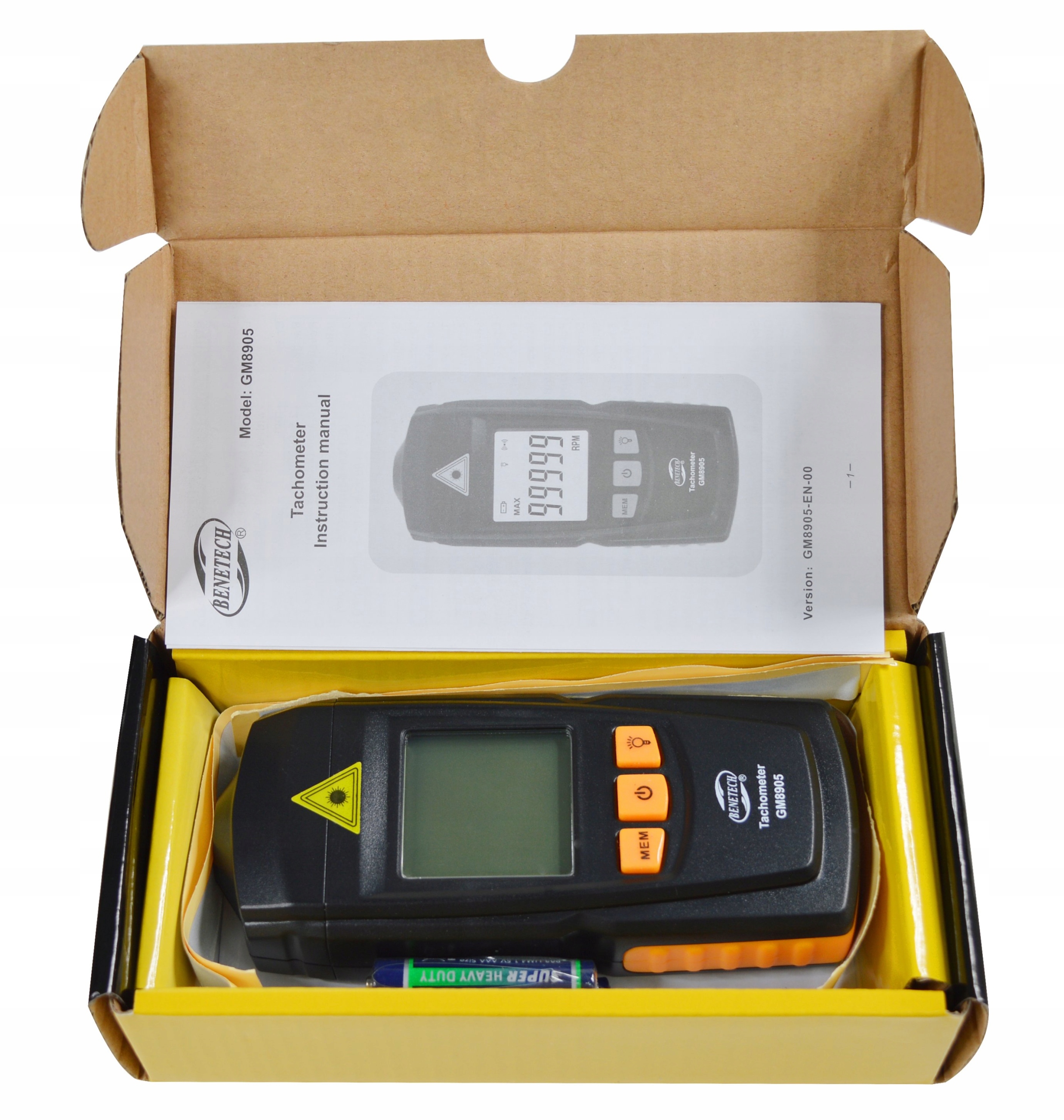 TACHOMETR LASEROWY OBROTOMIERZ CYFROWY MIERNIK OBROTÓW 99999 RPM LCD TAŚMY Metoda pomiaru optyczna