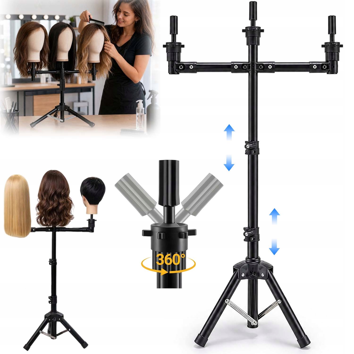 Stojan Na Stativ Pro Kadeřnickou Hlavu, Nastavitelná Výška 33 – 127 CM, 360°