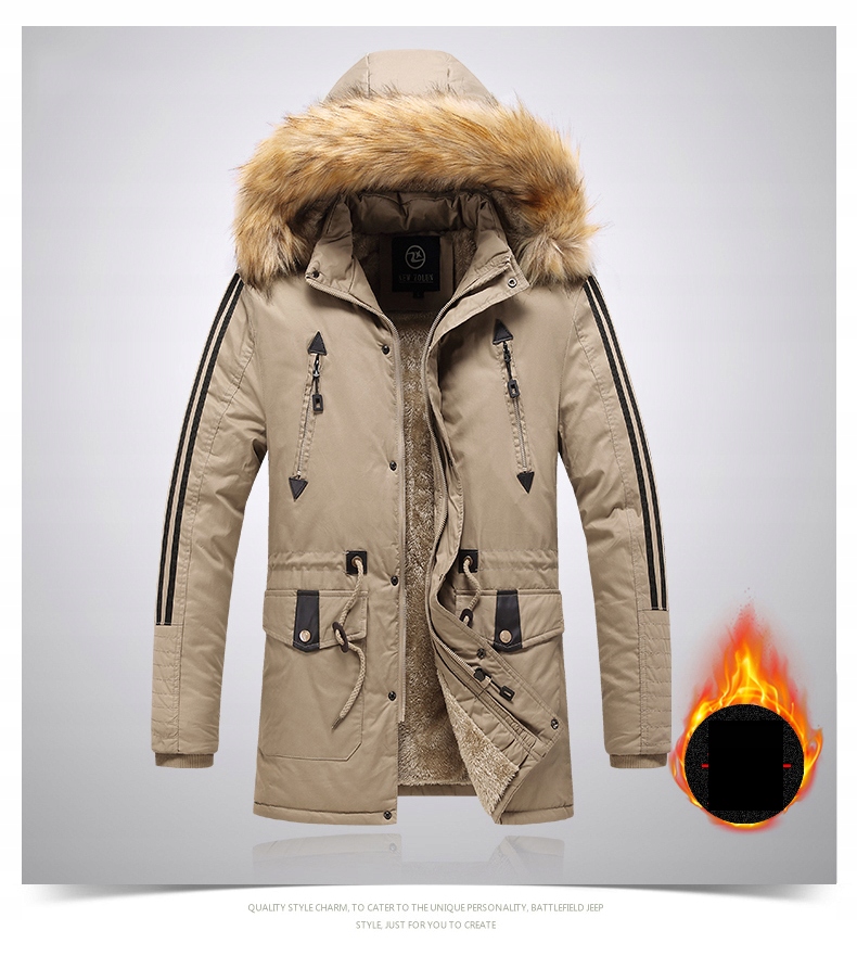 KURTKA MĘSKA ZIMOWA PARKA DŁUGA PŁASZCZ Z KAPTUREM OCIEPLANA GRUBA CIEPŁA Marka bez marki