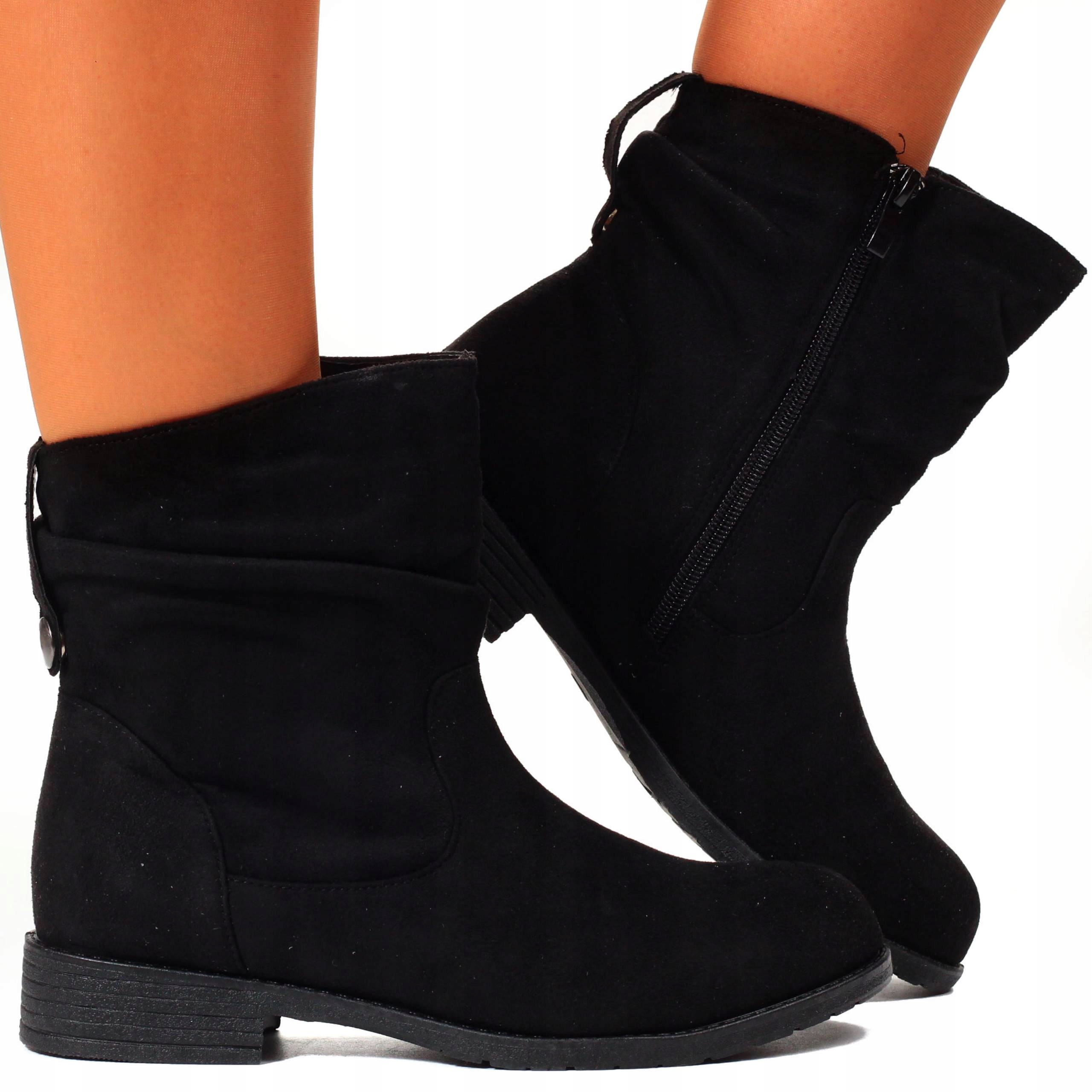 

Botki Damskie Płaskie Płaskie Suwak Zamszowe