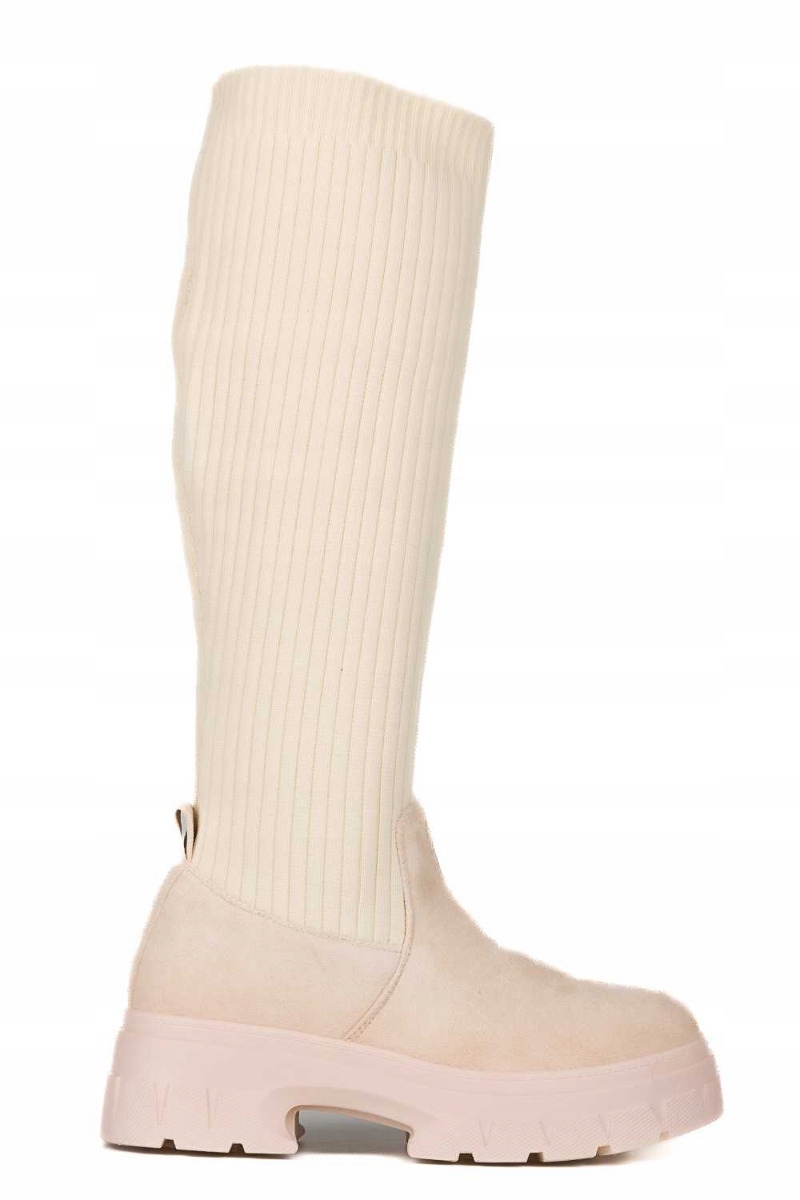 Béžové Vysoké Kozačky Na Platformě Slip On 36