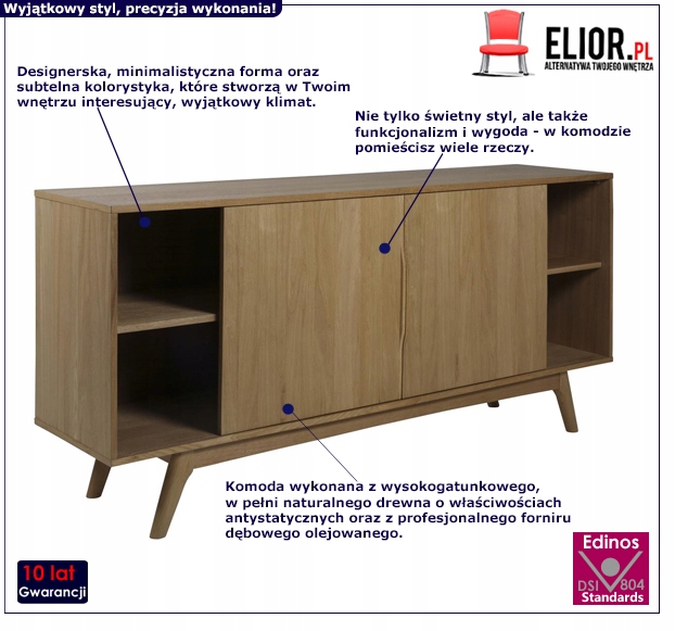 SKANDYNAWSKA DREWNIANA KOMODA DĘBOWA Z SZUFLADAMI Kolekcja Skandynawska