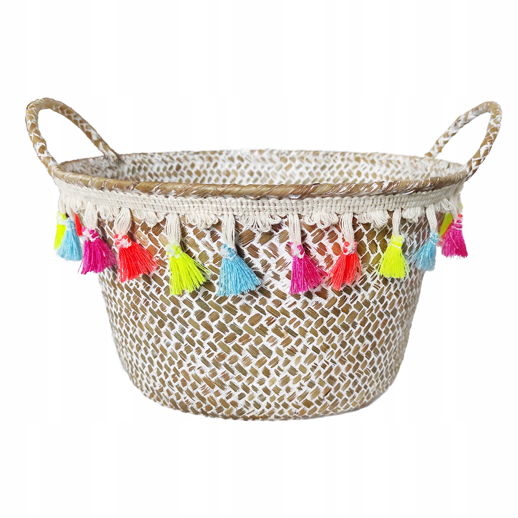 

Kosz z trawy morskiej boho scandi bielony chwosty