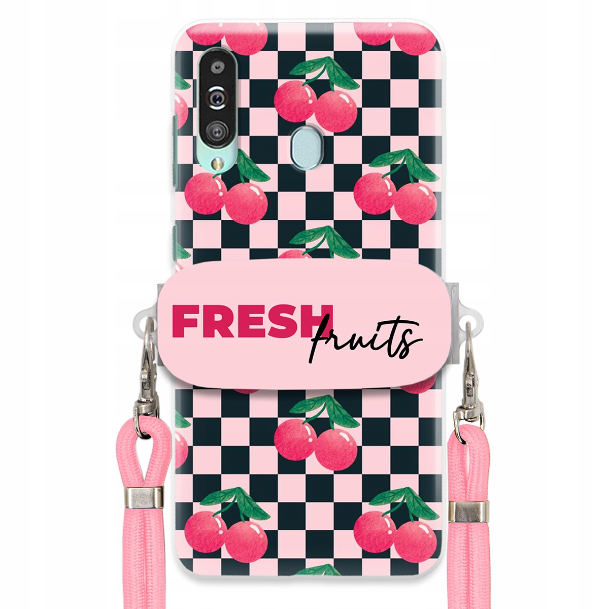 Puzdro pre Samsung A60 Pink Crossbody držiak šachovnice Fresh Fruits