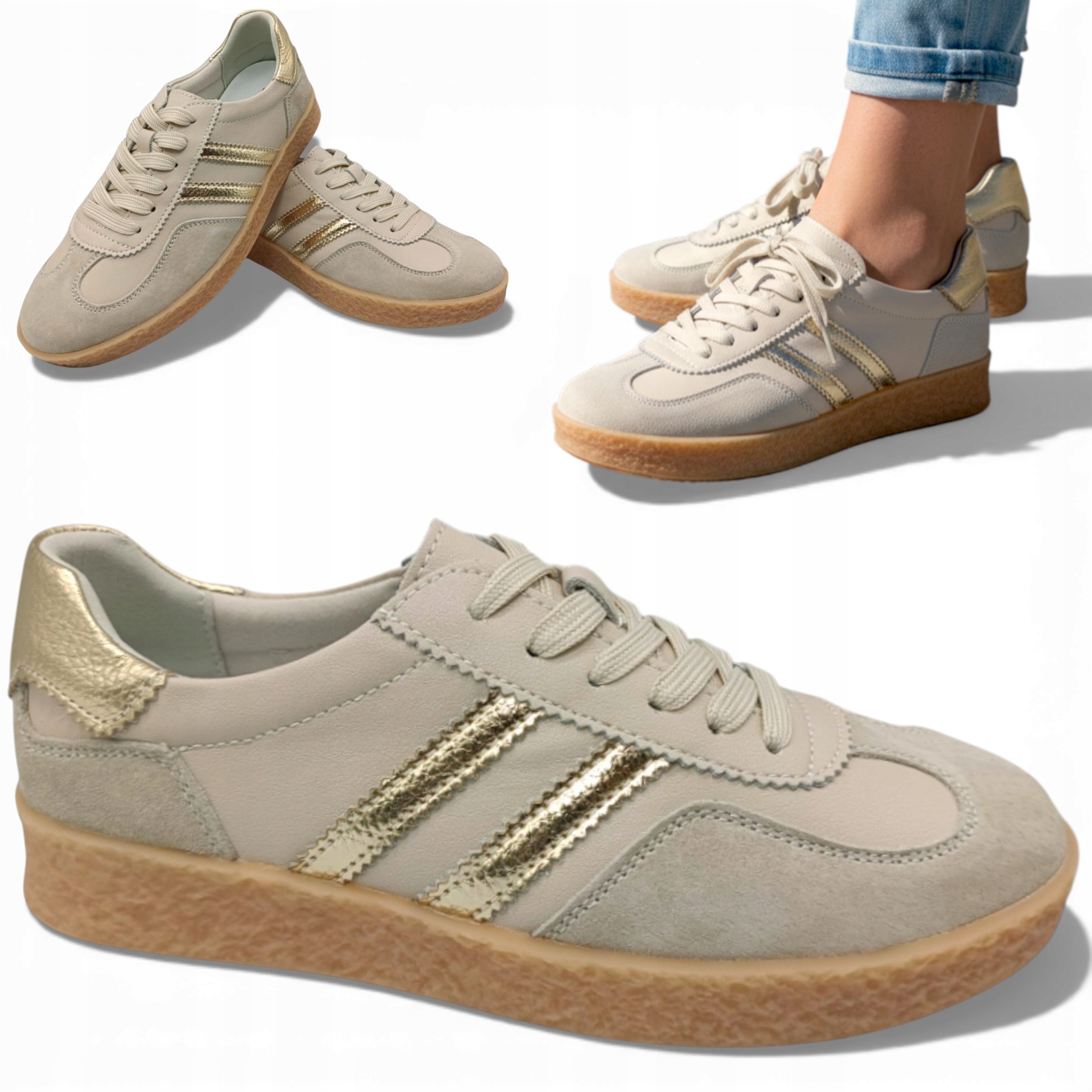 Dámské polobotky Kožené 36 Barski Béžové Sportovní Jarní Pohodlné Zavazovací