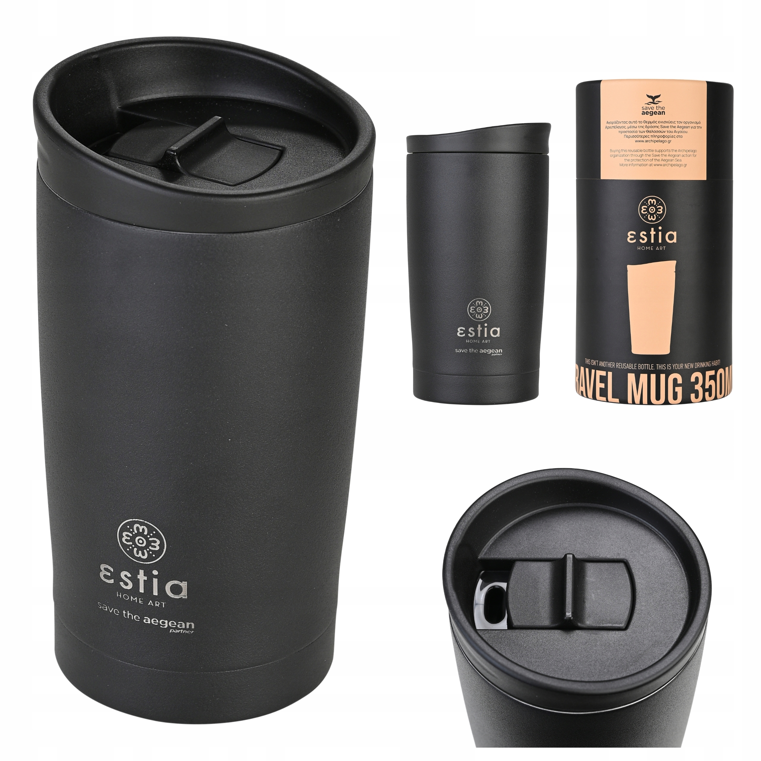 Kubek termiczny szczelny termos na kawę herbatę 350 ml czarny