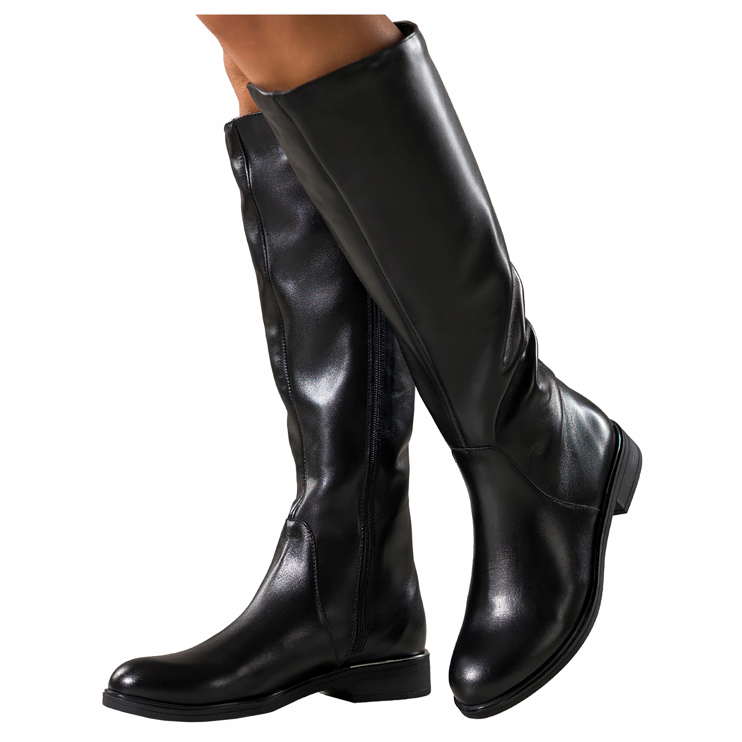 Kozačky Černé Dámské Kožené Před Koleno Pohodlné Nízké Klocek Modne r 39