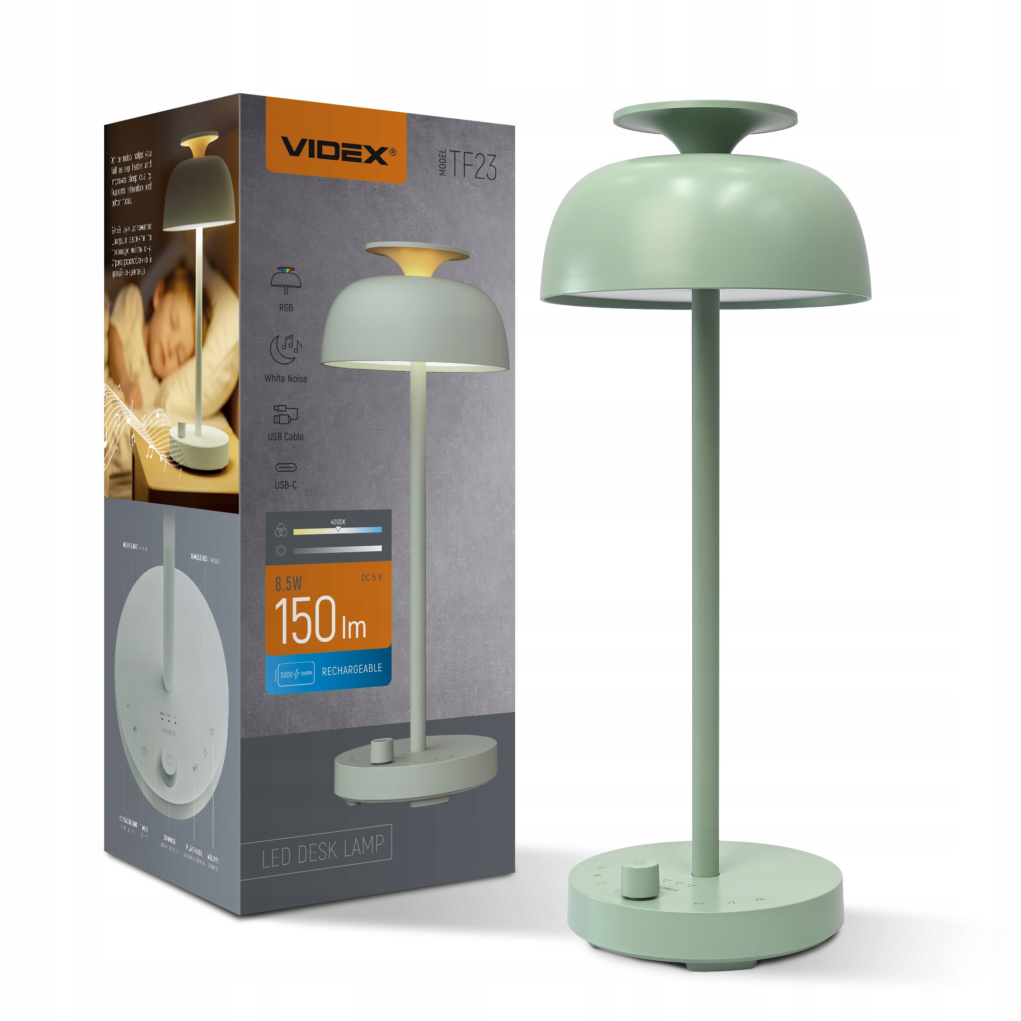 Lampka Biurkowa Led na Biurko 8.5W 150lm Rgb 4000K CRI90 Zielona Usb-c