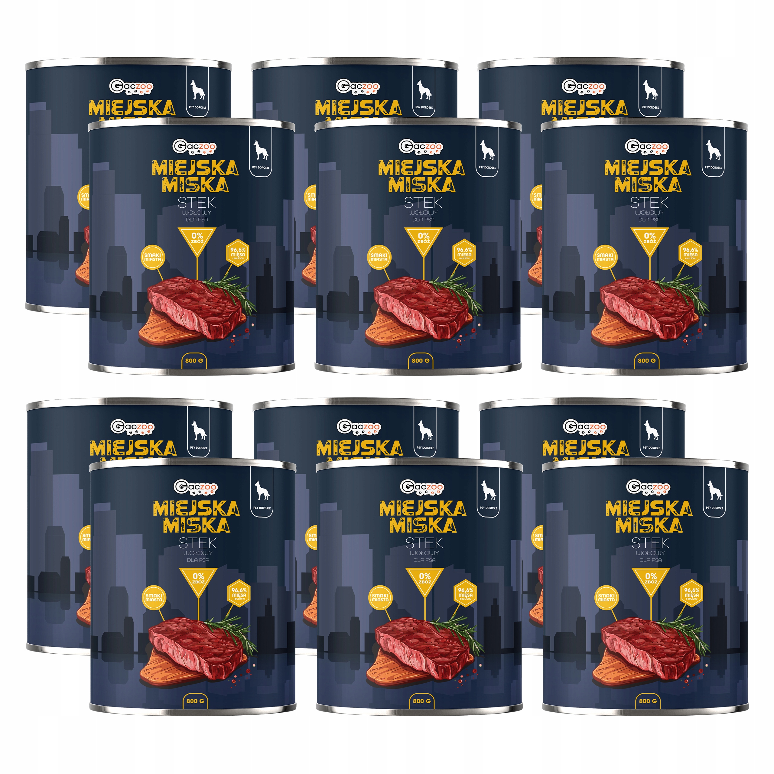 Levně Gaczoo Městská miska bez obilovin krmivo mokré pro psa Hovězí steak 12 x 800 g