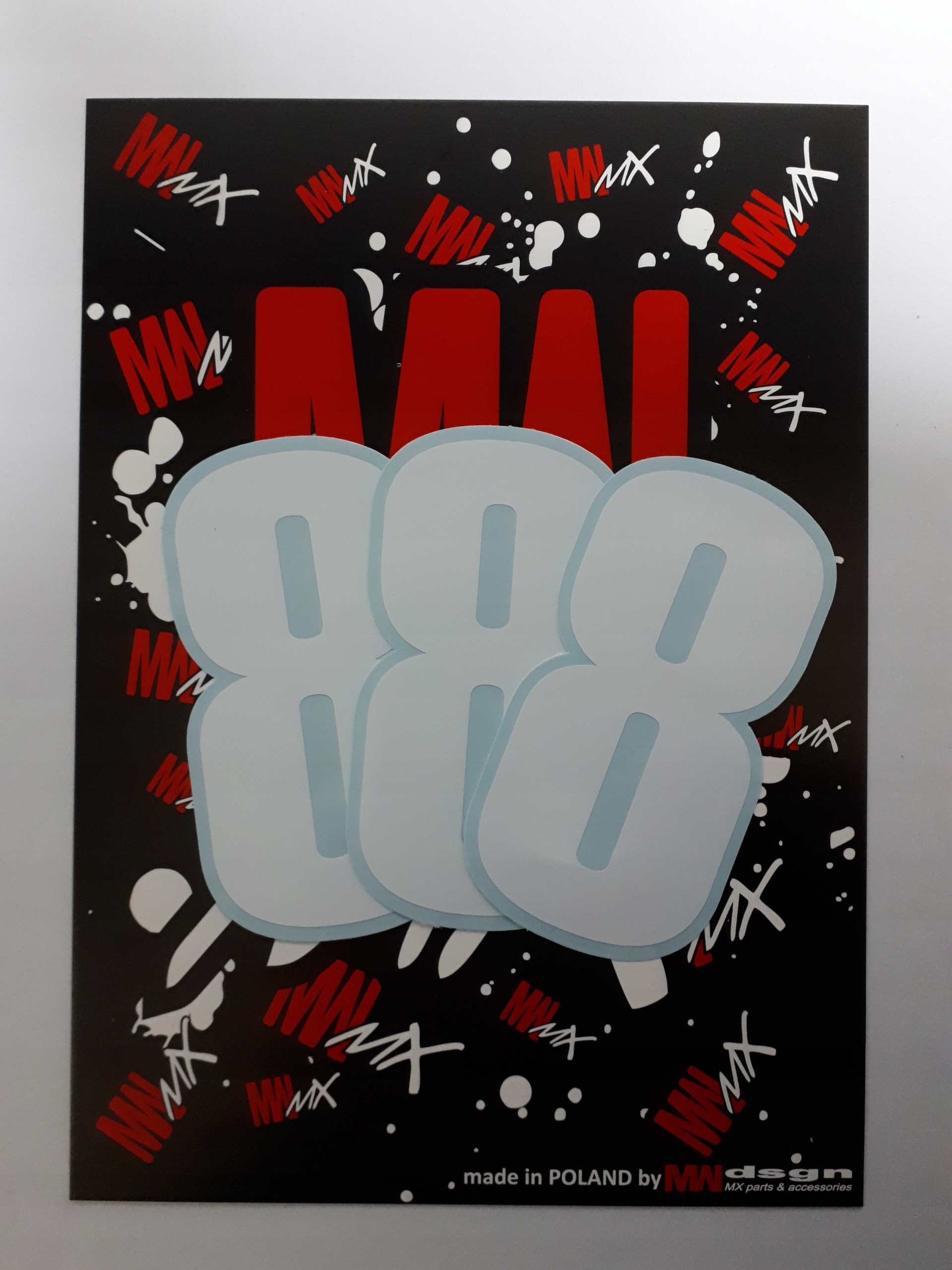 NUMER STARTOWY NAKLEJKA NR 8 200mm BIAŁE 3SZT.