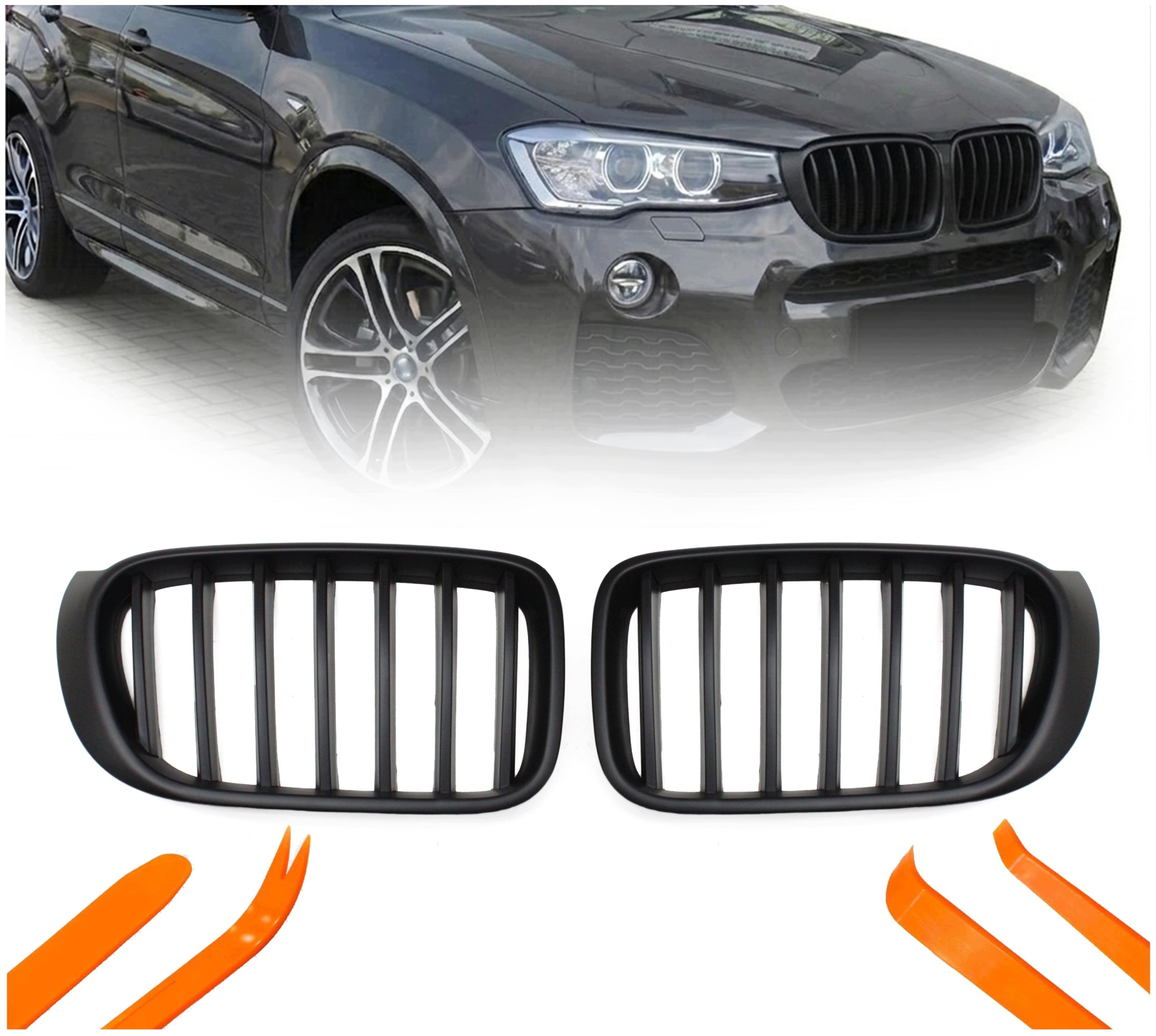 Atrapa Gril Ledviny Pro Bmw X3 F25 2014-2016 Černý Mat 1 Žebro