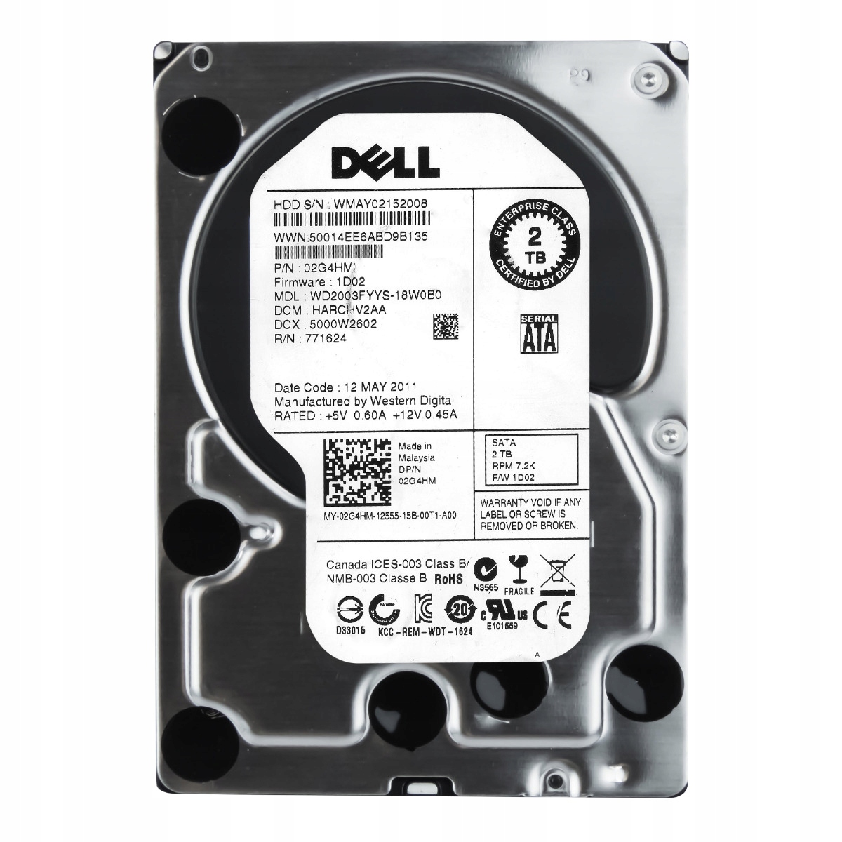 Dell 02G4HM 2TB 7.2K 64MB Sata II 3.5'' WD2003FYS