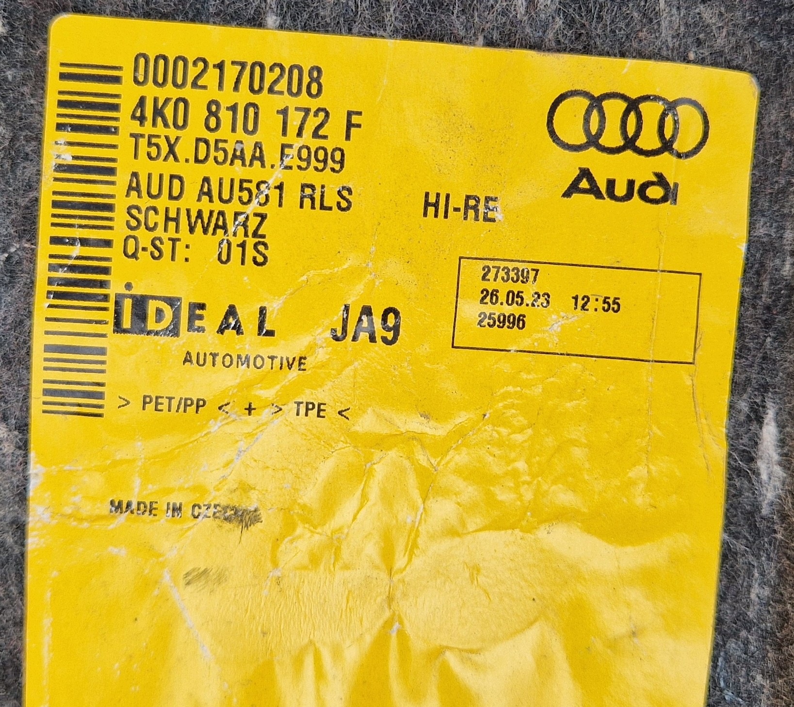 mudguard AUDI A6 C8 rear part right 4K0810172F original IDEAL