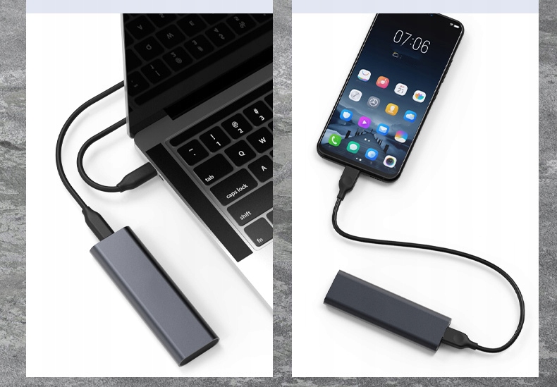 Adapter Kieszeń dysk SSD m.2 USB-C obudowa m2 SATA Waga produktu z opakowaniem jednostkowym 0.1 kg