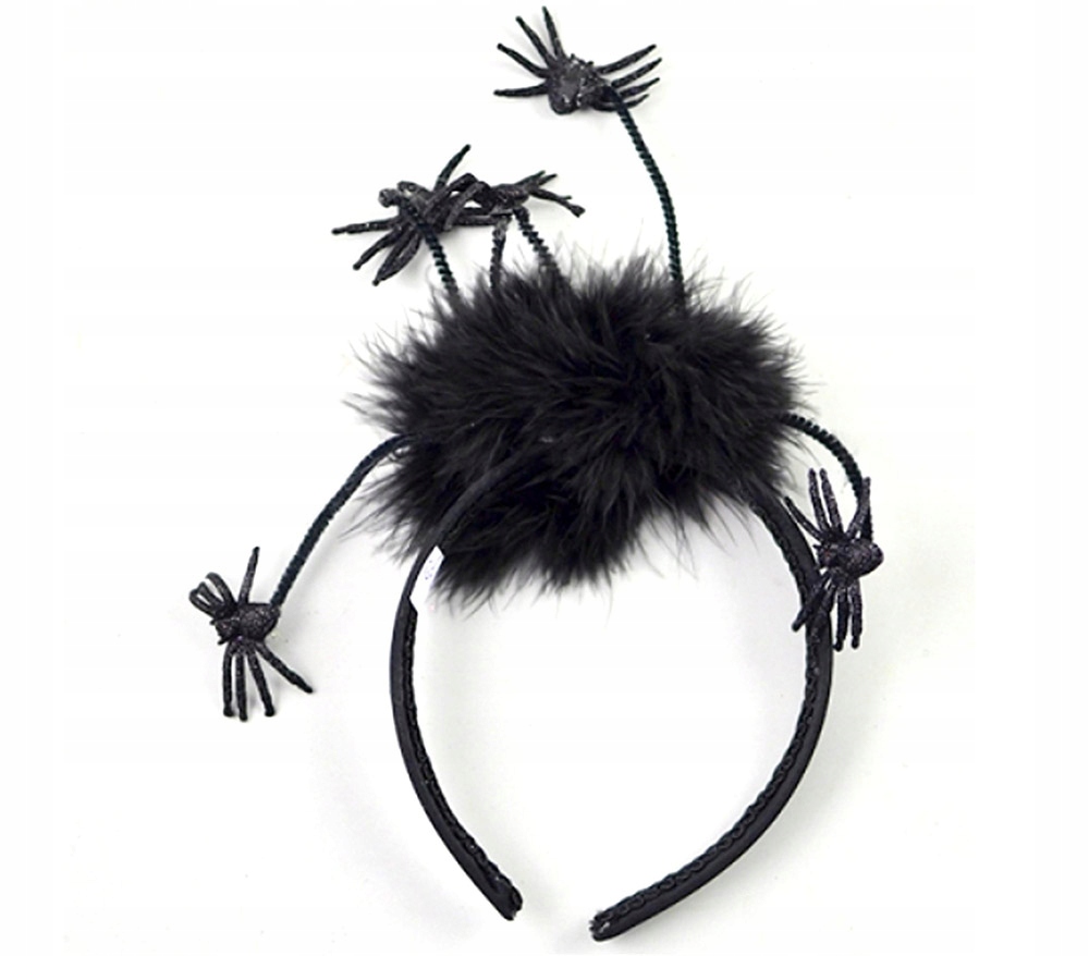 piękna opaska PAJĄKI czarne boa Halloween