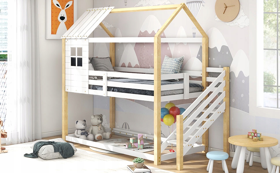 Łóżeczko domek Łóżko piętrowe w schody 200x90cm Długość mebla 200 cm