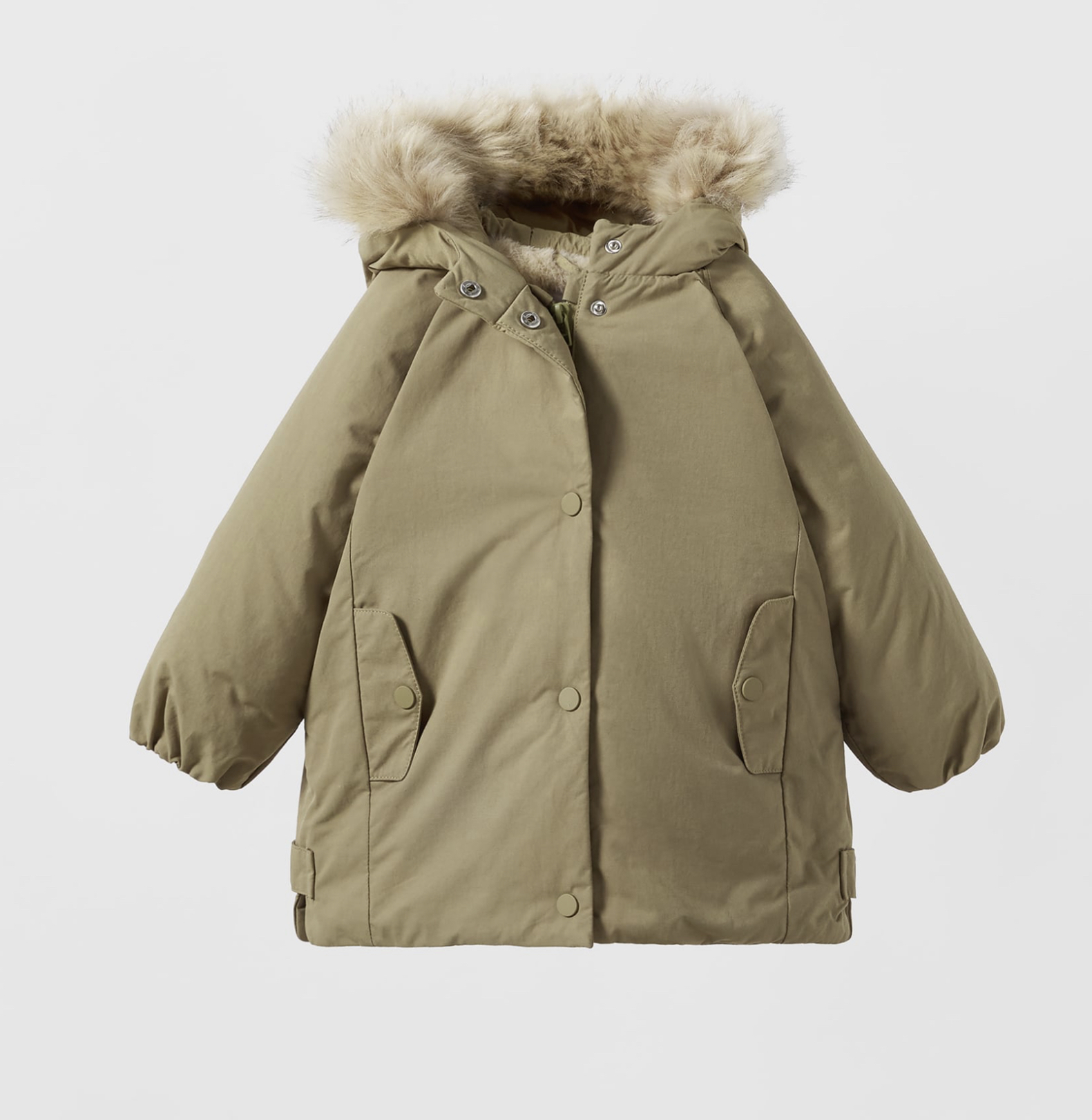 Zara kurtka parka khaki ze sztucznym futerkiem 80