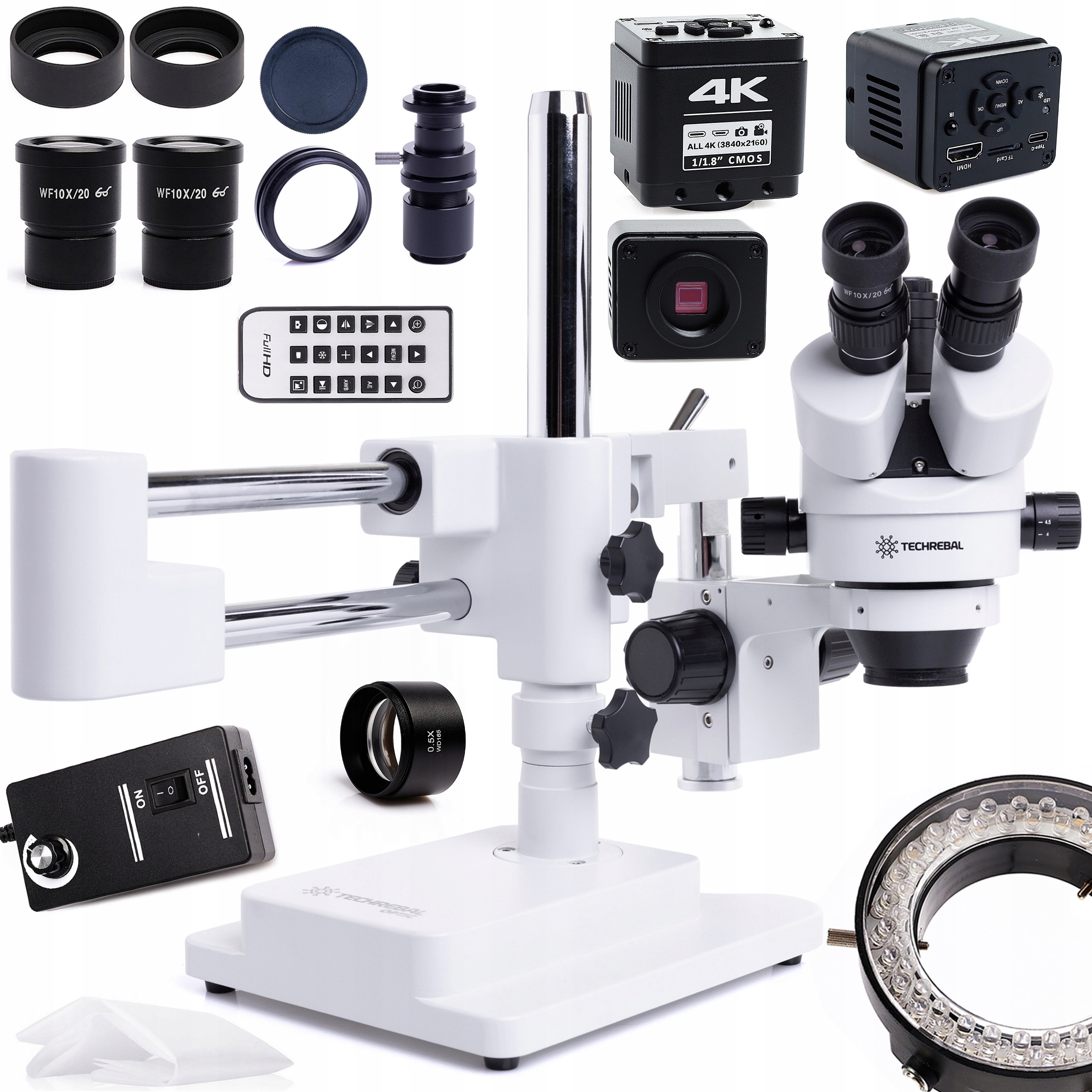 Mikroskop Techrebal 10HW 7-45X Kamera 4K Led Barlow