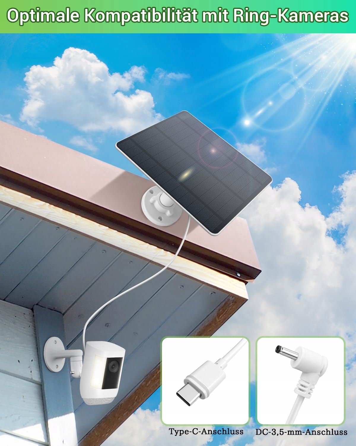 Panel Solarny Do Kamery Ring 5W Wodoodporny IP65 Z Uchwytem YERFKAN — miniatura 2