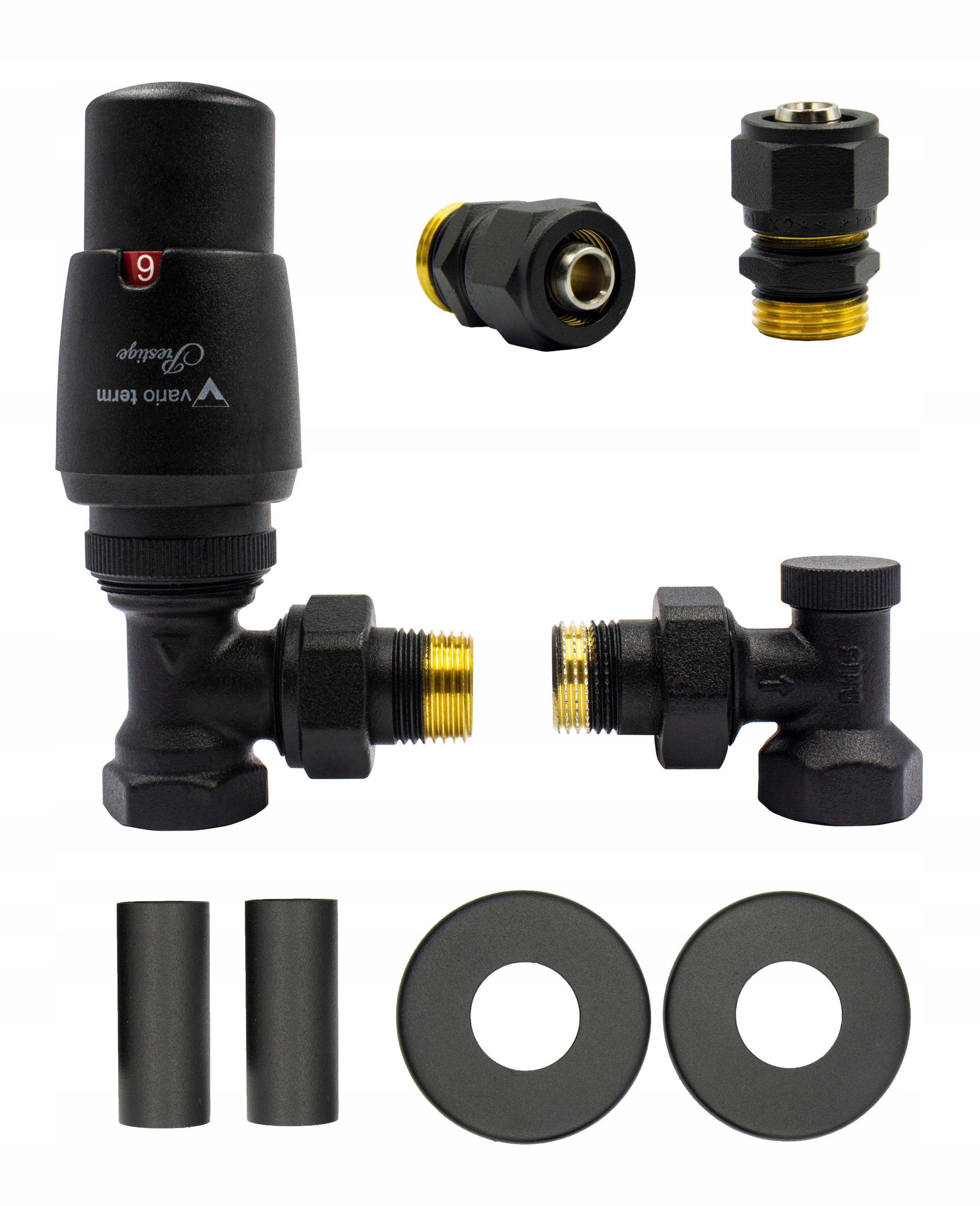 Zawory termos. ELEGANT czarny str + Pex16 + rozety