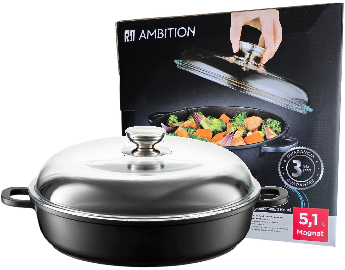 Patelnia głęboka Ambition Brytfanna z pokrywą Magnat 5,1l 32 cm Piekarnik