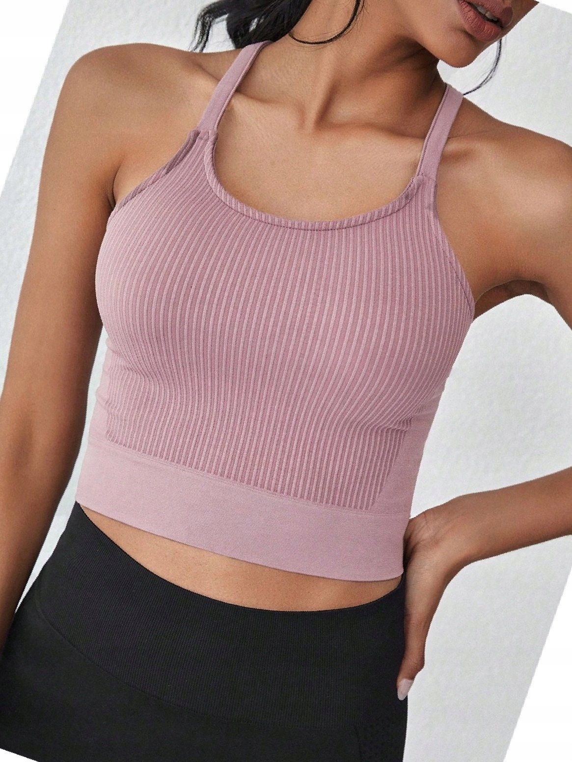 Top Ramiączkami Ze Sportowy W Prążki Crop Petite Skrzyżowanymi M