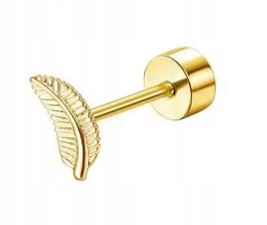 Złoty kolczyk do ucha/ciała labret Piórko 0,8/6mm