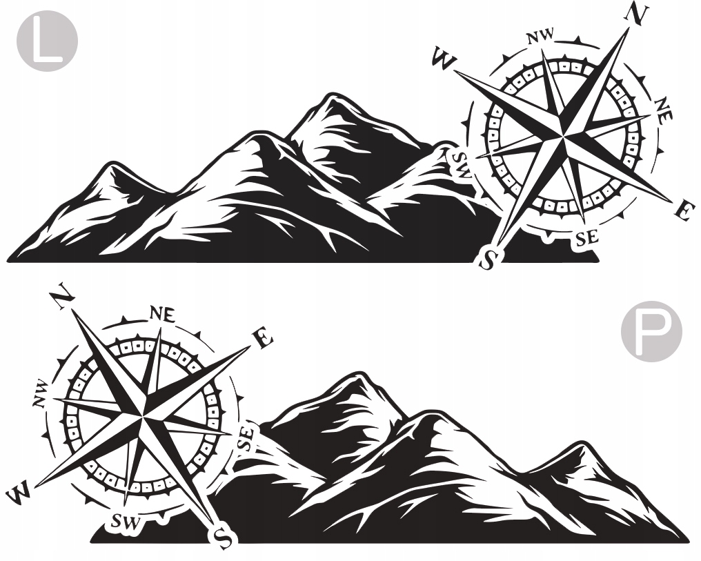 2x NAKLEJKA Grafika na kamper auto RÓŻA WIATRÓW KOMPAS PASMO GÓRSKIE 98x250 Producent MGDesign
