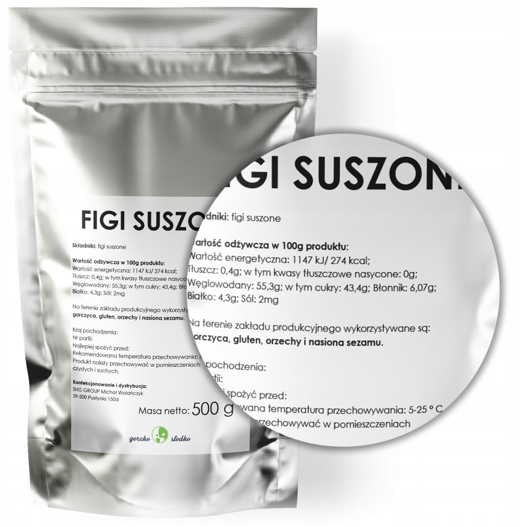 FIGI SUSZONE naturalne słodkie 500g Nazwa handlowa Figa suszona