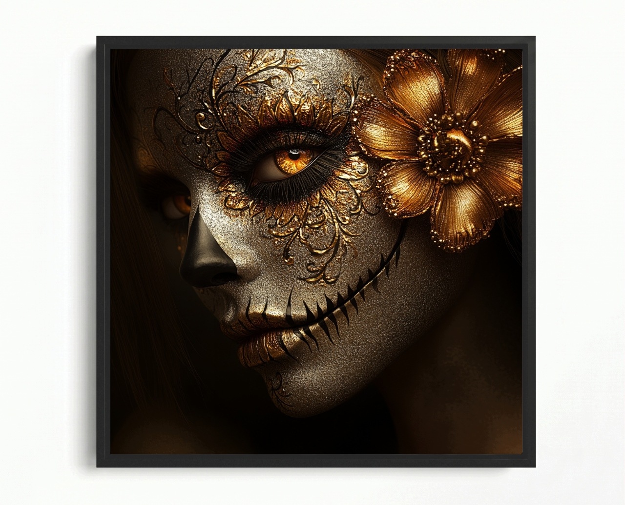 Obraz Rama American Box Dia De Los Muertos Makeup La Catrina Zlato 50x50