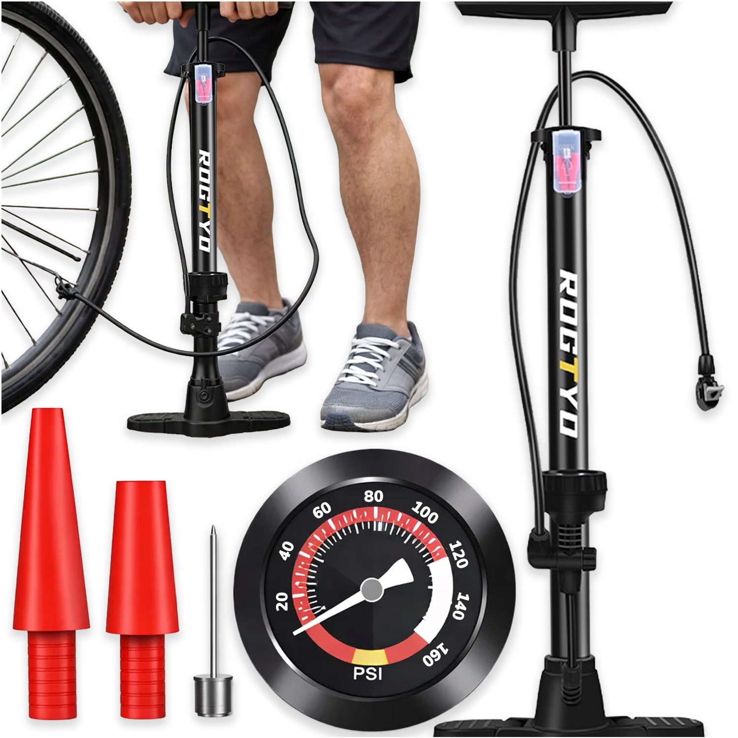 POMPKA ROWEROWA Z MANOMETREM SAMOCHODOWA POMPA RĘCZNA DO ROWERU PIŁEK