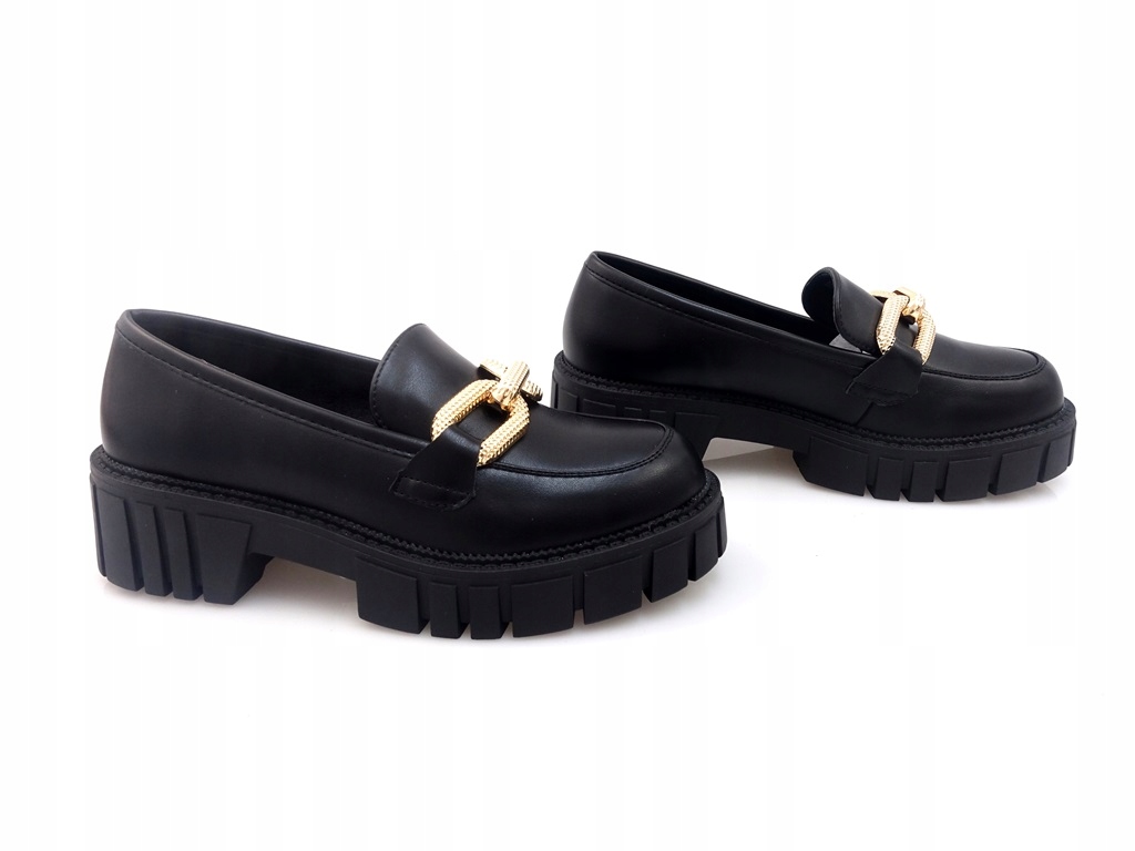 DAMSKIE PÓŁBUTY CZARNE MOKASYNY KLAMRĄ EKOSKÓRA 40 Materiał zewnętrzny skóra ekologiczna