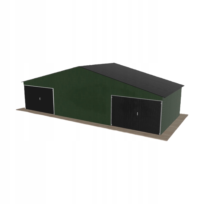 Plechová garáž 10.5x4.5 m dvoupolohová, dvouspádová, zelená
