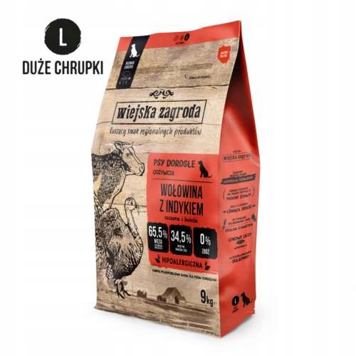 Levně Wiejska Zagroda pro psa Hovězí s krůtím masem 9 kg L