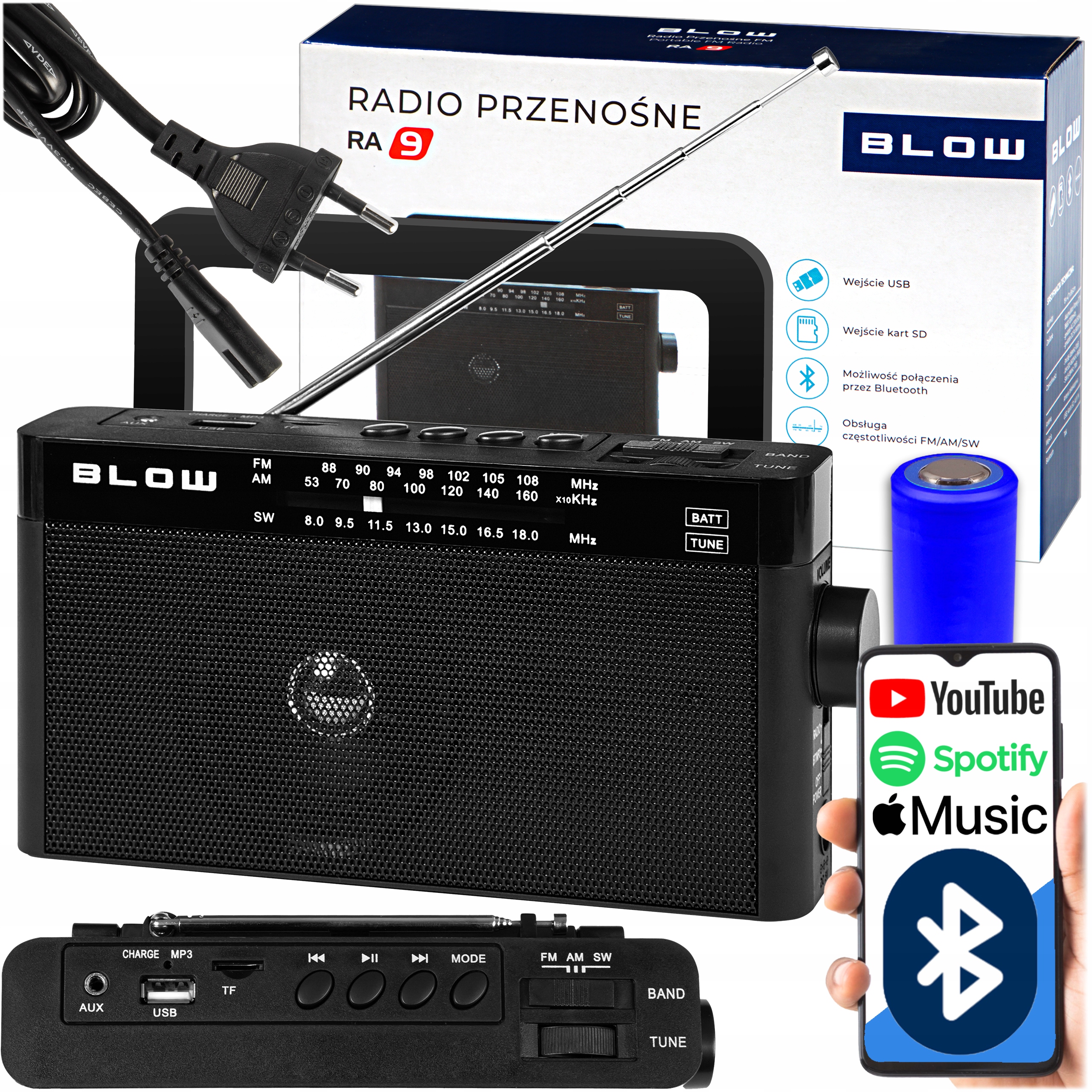 PRENOSNÉ RÁDIO AM FM KUCHYNSKÁ mini STAVEBNÁ BLUETOOTH BATÉRIA USB AUX