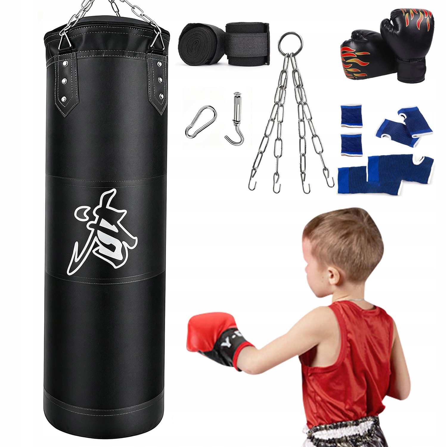 Boxovací Pytel Tréninkové Vybavení 119 CM Černý S Rukavicemi