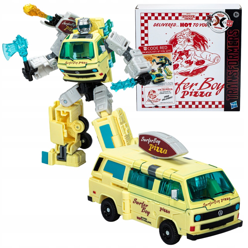 Transformers Stranger Things 2V1 Figurka Code Red Auto Surfer Boy Pizza