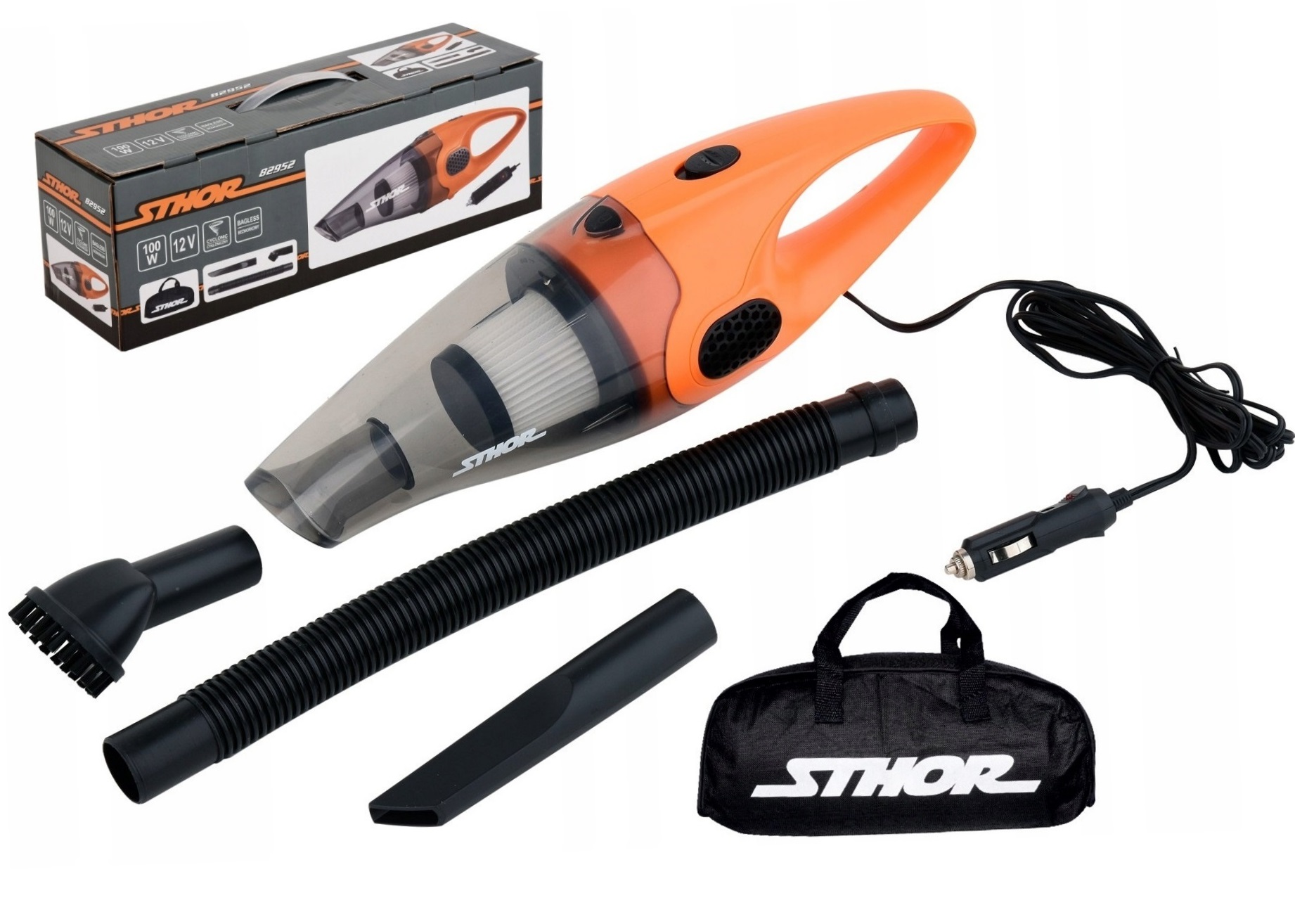 STHOR ODKURZACZ SAMOCHODOWY RĘCZNY BEZWORKOWY 12V 100W HEPA + TORBA ...