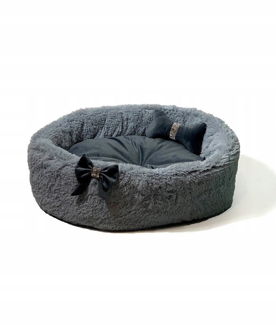 Levně Go Gift Mašlička šedá XL pelíšek pro zvířata 65 x 60 x 18 cm