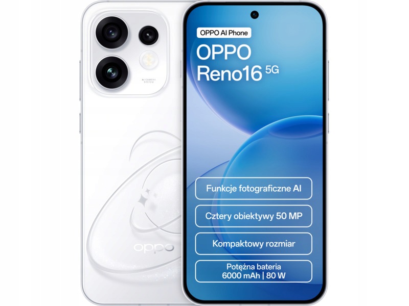 Smartfon Oppo Reno 16 5G 8/256GB 6.32" 120Hz Biały